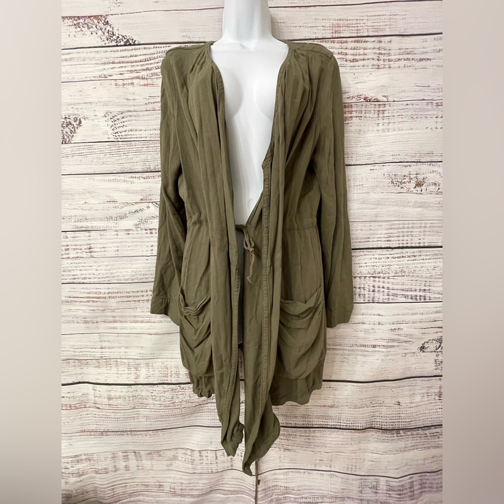 Olive Linen Drawstring Coat
